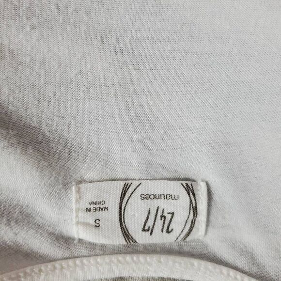 Maurices Small Colorblock Tee Cream Tan Charcoal Short Sleeve Knot Hem - Picture 5 of 6